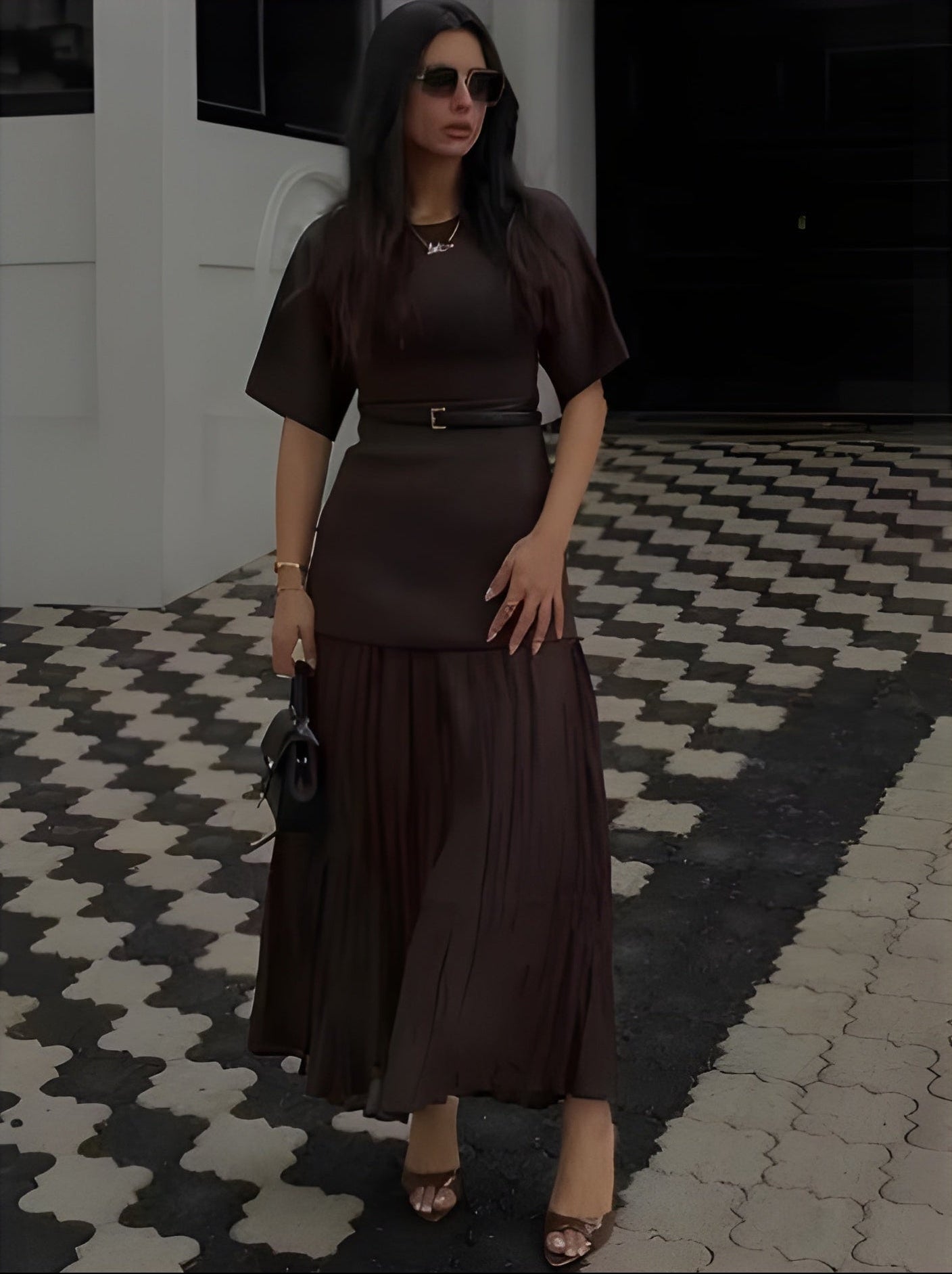 NOCTÉRA™ Espresso Elegance Maxi Dress