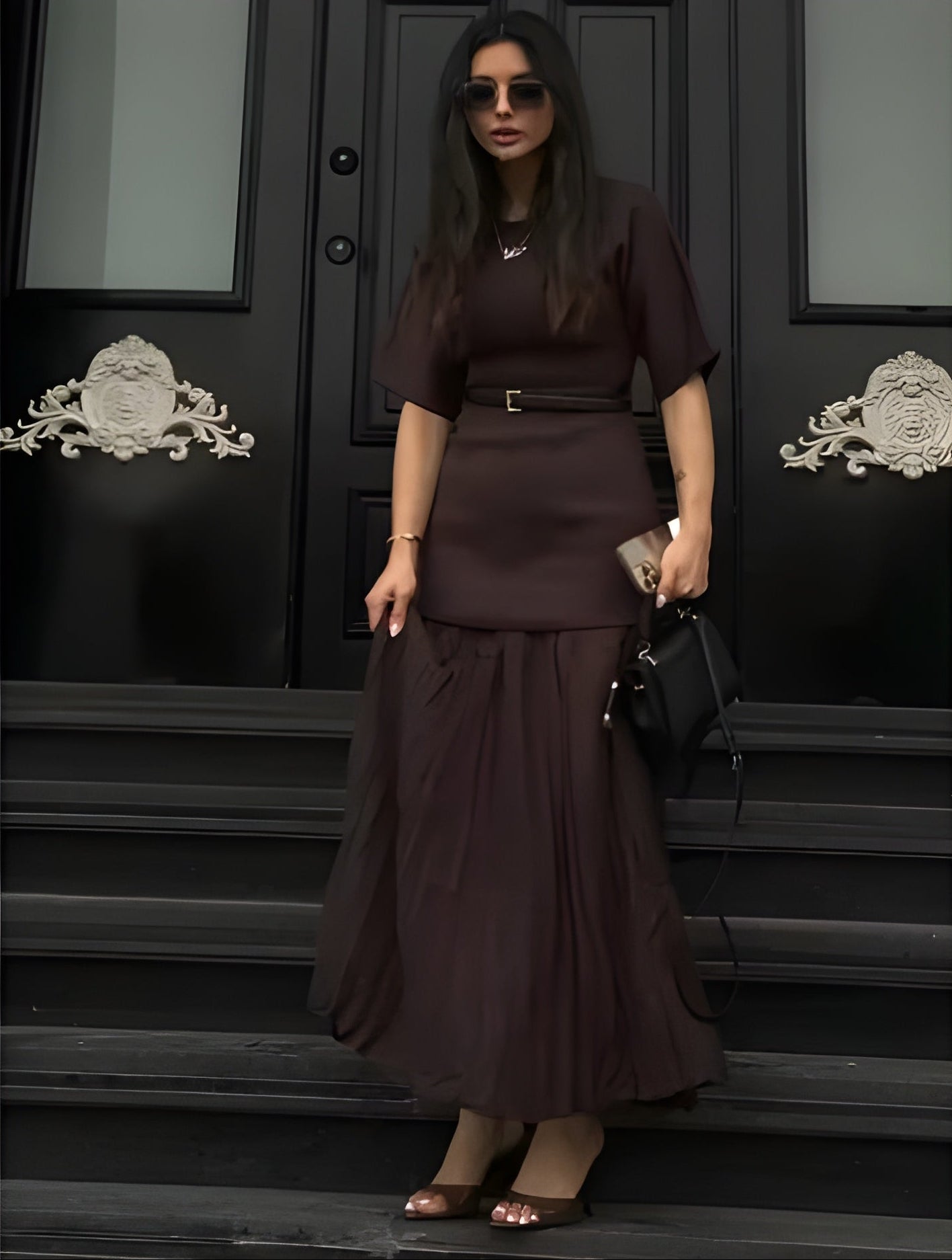 NOCTÉRA™ Espresso Elegance Maxi Dress